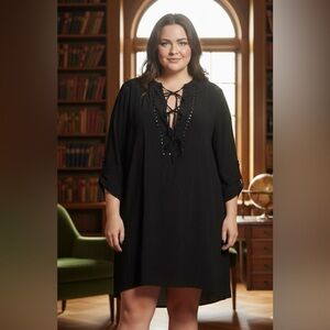 🆕 Love & Legend - Edgy Black Shirt Dress with Grommet Details